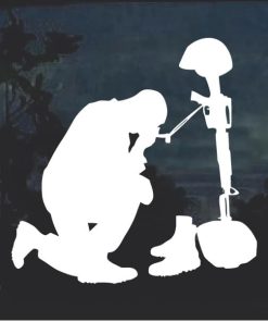 Soldier at Battle Cross Window Decal Sticker