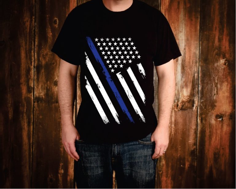 Thin Blue Line Police Weathered Flag Tee Shirt