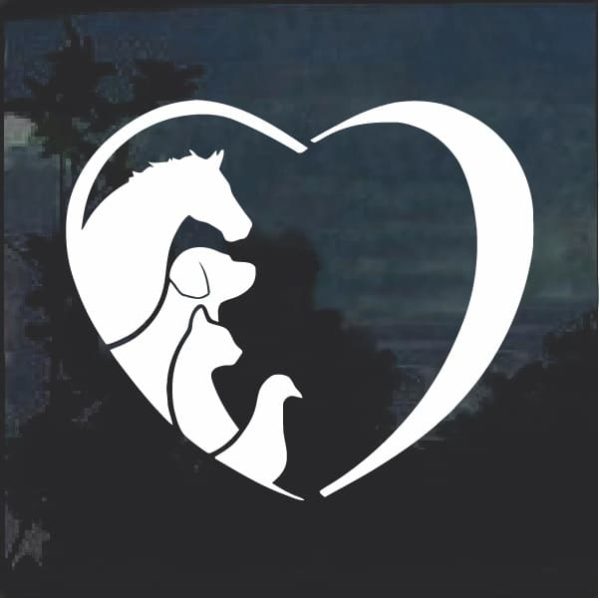 Animal Lover Heart Dog Cats Horse birds Window Decal Sticker