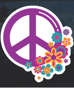 Purple Peace sign with flowers Window Decal Sticker