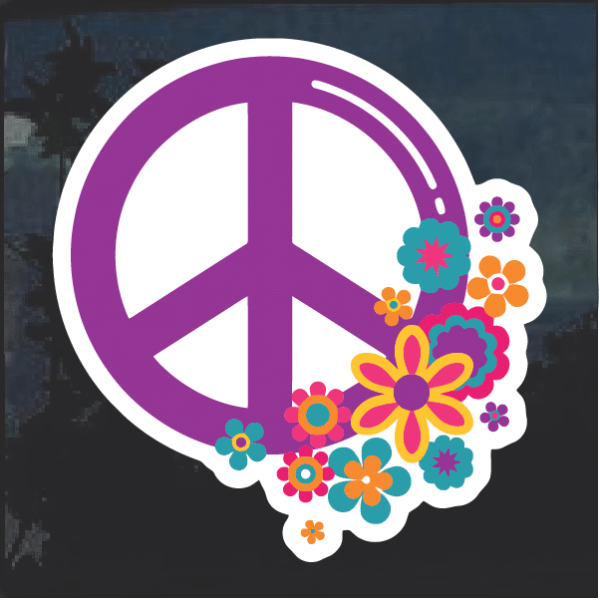 Purple Peace sign with flowers Window Decal Sticker