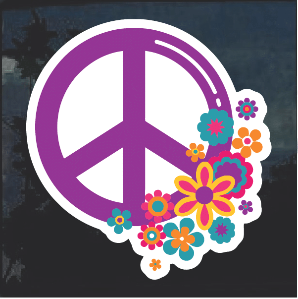 Peace Sign Purple Flowers Vinyl Sticker SELECT SIZE 