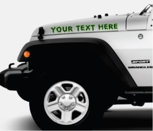 Jeep custom text 2 color Outlined Muddy Font Hood Decals