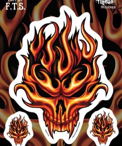 Flaming Skull Window Decal Sticker set 1 large 2 small