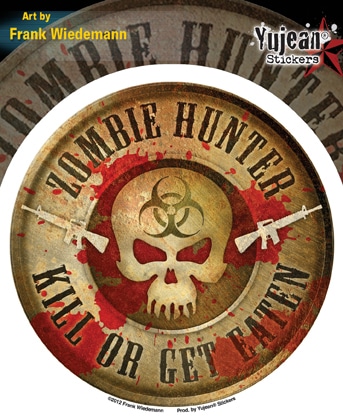 Zombie Hunter Skull full color Bio Hazzard Window Decal Sticker