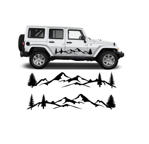 Jeep wrangler Tree and Mountain Graphic Decal Stickers Set of 2