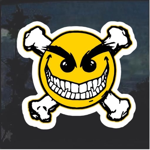 Emoji Evil Smiley Crossbones Decal Sticker