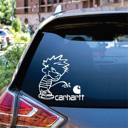 Calvin Peeing on Carhartt window decal sticker