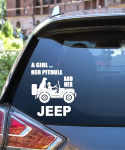 A girl her pitbull and her jeep window decal - Jeep Wrangler Decals
