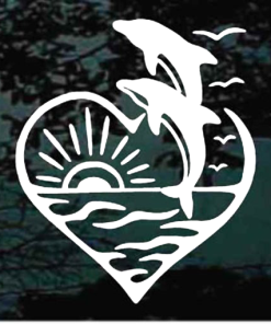 Dolphins jumping heart sunset window decal Sticker