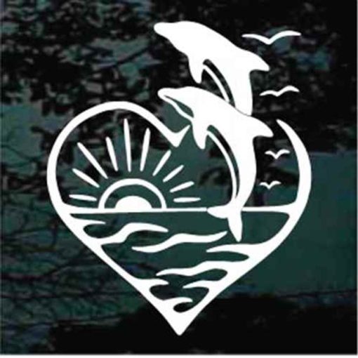 Dolphins jumping heart sunset decal sticker