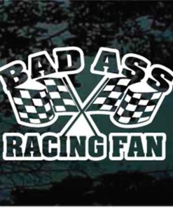 Bad Ass Racing Fan crossed flags decal sticker