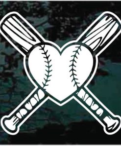 Softball Baseball crossed bats heart decal sticker