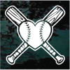Softball Baseball crossed bats heart decal sticker