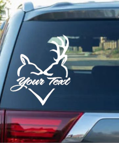 Doe and Buck Heart With Names Hunting Window decal Sticker