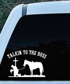 Cowboy at cross Talking to the boss Christian stickers for your car and truck