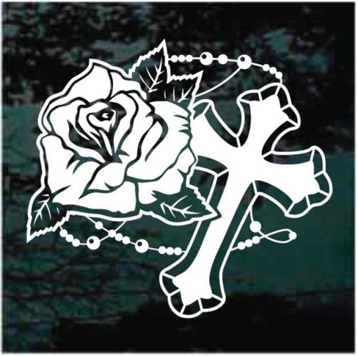 Rose and Cross Rosary Beads Decal Sticker