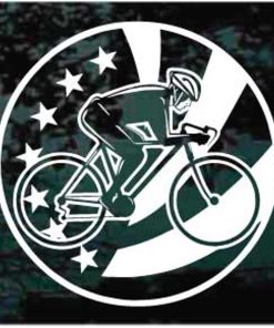 Cyclist cycler bicycle American flag decal sticker