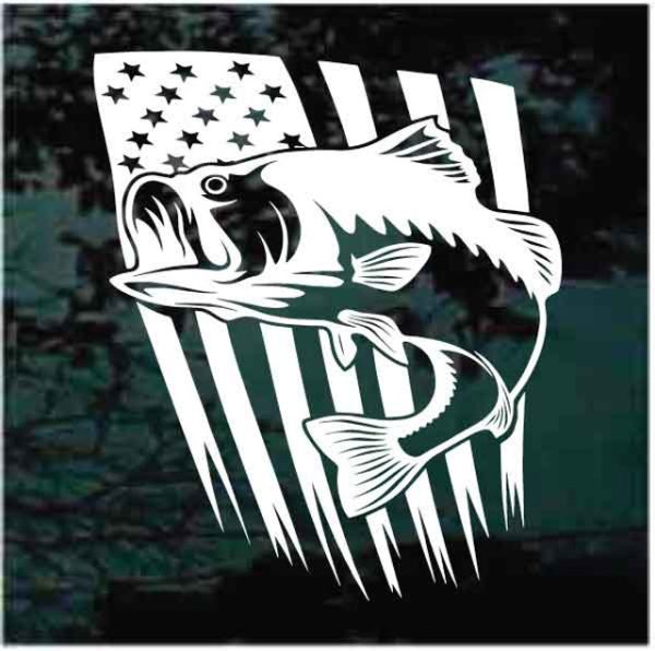 Bass fishing American flag decal sticker