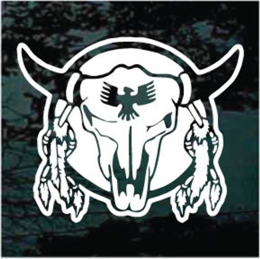 Buffalo Skull feathers decal sticker