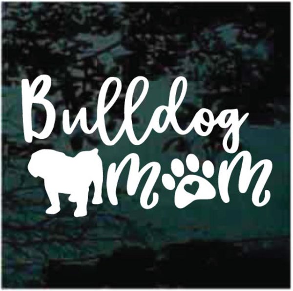 Bulldog Mom Paw Print Heart Dog Decal Sticker