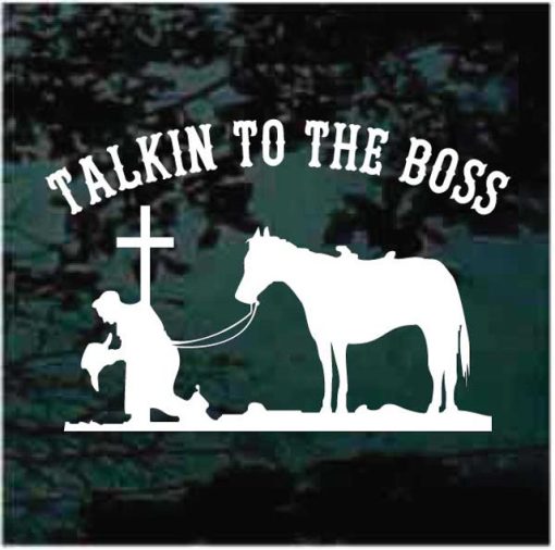Cowboy at cross Talking to the boss decal sticker