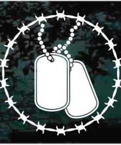 Military dog tags barb wire decal sticker