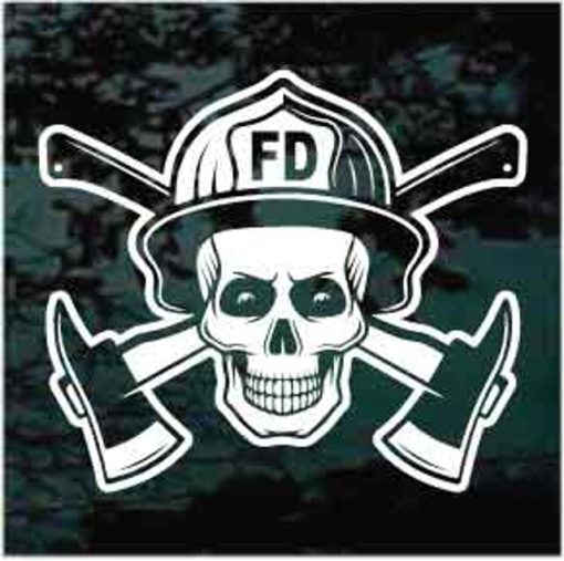 Fireman Fire Department Skull Ax Helmet decal stickers