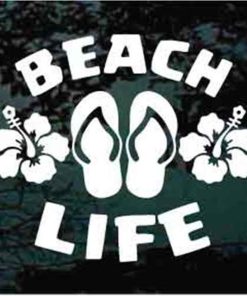 Beach Life Flip Flops Hibiscus flower decal sticker