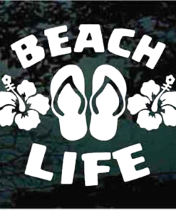 Beach Life Flip Flops Hibiscus flower Decal Sticker