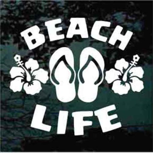 Beach Life Flip Flops Hibiscus flower decal sticker