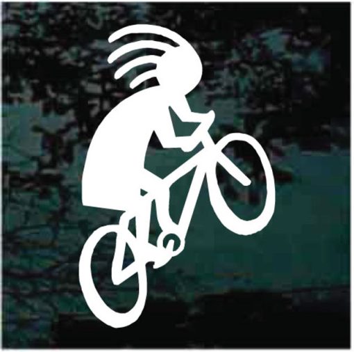 Kokopelli riding bicycle window decal sticker for cars and trucks