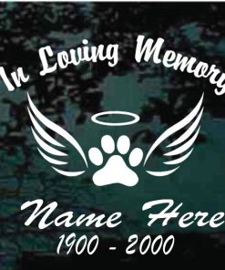In Loving Memory Paw Print Halo Wings decal Sticker For cars and trucks