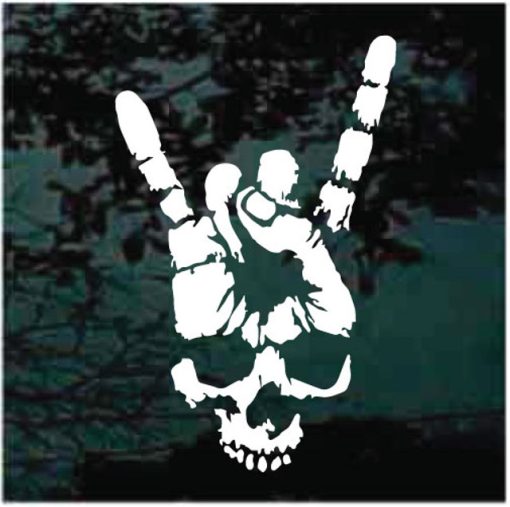 Rock on Skeleton Fingers decal sticker for cars and trucks