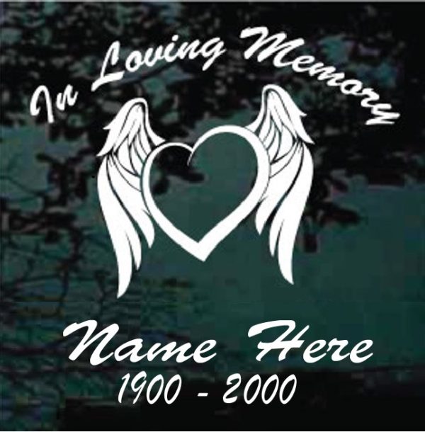 In Loving Memory Heart Angel Wings Decal Sticker For cars and