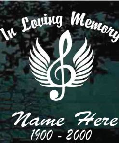 In Loving Memory Music Treble Clef Angel Wings Decal Sticker For cars and trucks