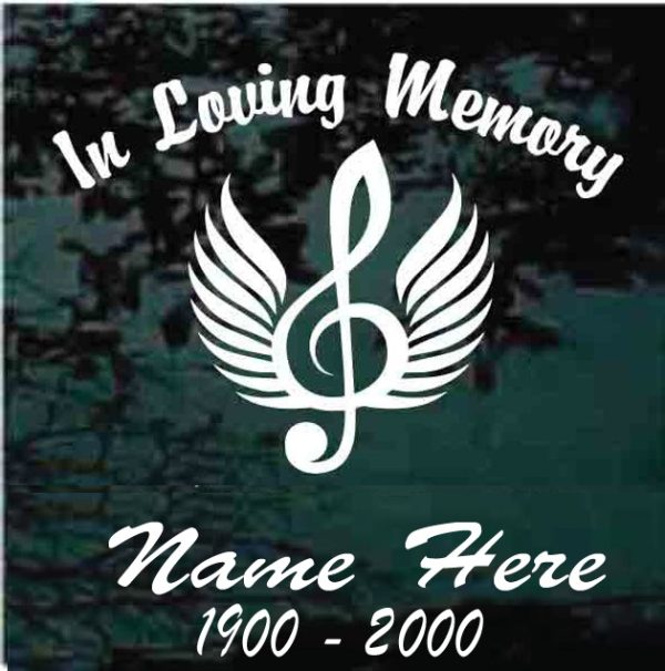 In Loving Memory Music Treble Clef Angel Wings Decal Sticker For cars and trucks