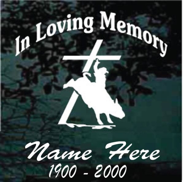 In Loving Memory Bull Rider Cross Decal Sticker For cars and trucks