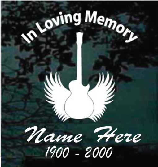 In Loving Memory Guitar Angel Wings Decal Sticker For cars and