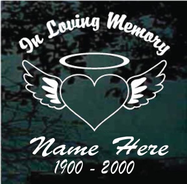 In Loving Memory Heart Angel Wings Halo Decal Sticker For cars and
