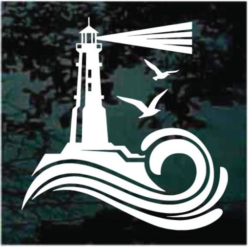 Lighthouse Ocean wave window decal sticker for cars and trucks