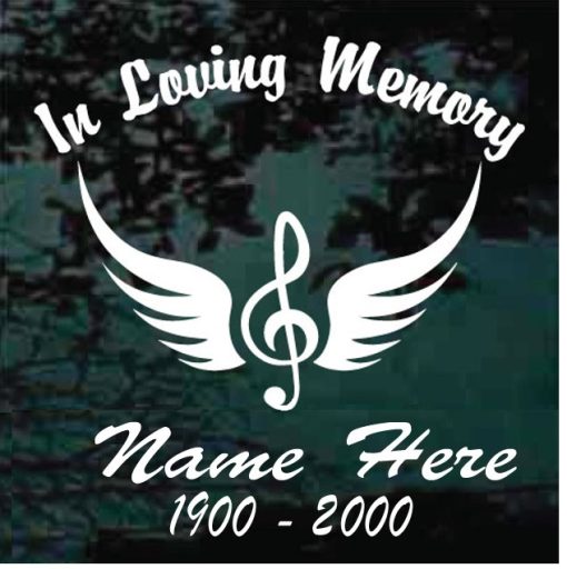 In Loving Memory Music Note Angel Wings Decal Sticker For cars and trucks