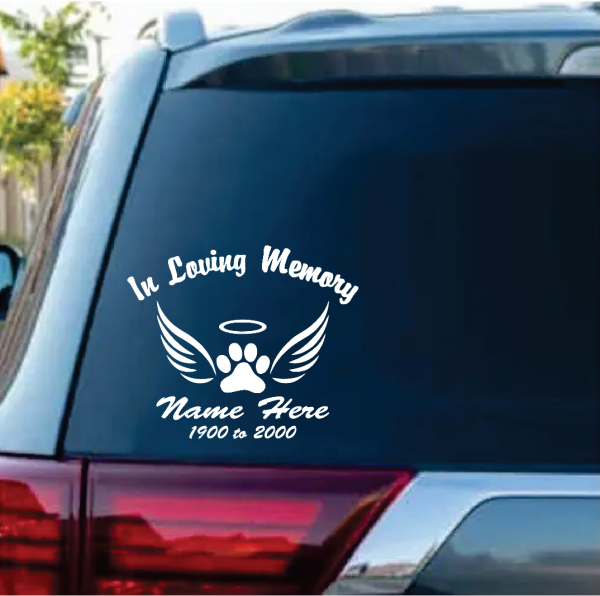 In Loving Memory Paw Print Halo Wings Decal Sticker
