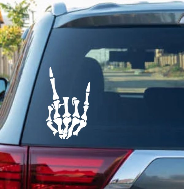 rock on skeleton hand decal sticker
