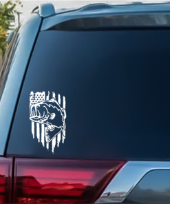 Bass Fisherman weathered American flag Window Decal Sticker