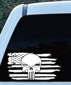 American Flag Weathered Punisher Skulll Truck Window Decal Sticker