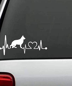 German Shepherd Heartbeat Love a2 - Dog Window Decal Sticker