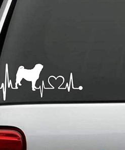 Pug Heartbeat Love - Dog Window Decal Sticker