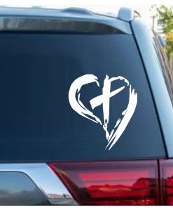 Heart Cross Christian Jesus God Decal Sticker