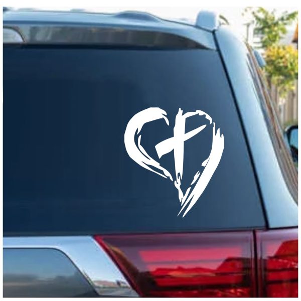 Heart Cross Christian Jesus God Decal Sticker